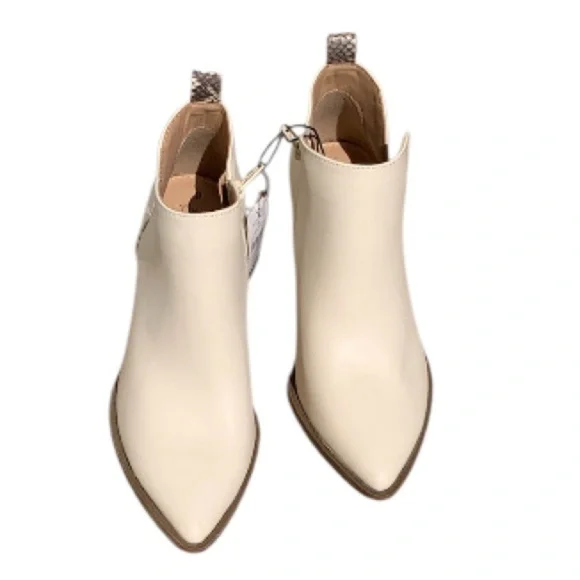 BOHO Sexy Faux Snakeskin Trim Side Zip 1 7/8” Cuban Heel Booties Cowboy Boots - Picture 2 of 6